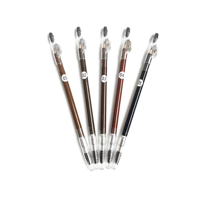 Wooden Eyebrow Dark Brown Waterproof Microblading Eyebrow Pencil With Brush Brow Pencil Permanenteng Makeup 5 kulay