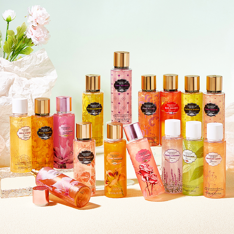 250ml Body Spray Pinabangong Glitter Shimmer Spray Floral Scent Fine Mist Body Splash Mist para sa Babae