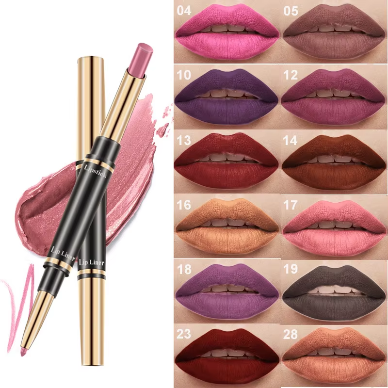 12 Colors Matte Double Heads Waterproof Lipstick at Lip Liner 2 in 1 Lip Liner